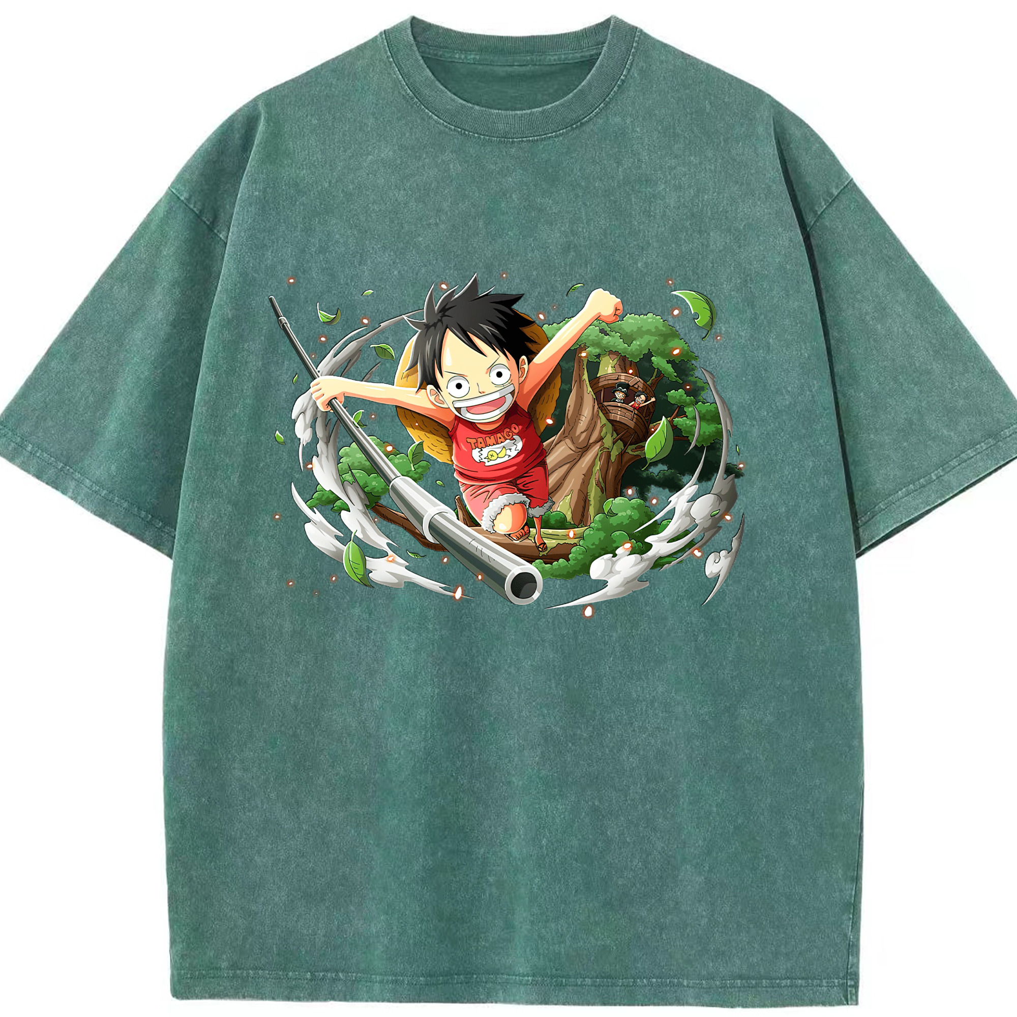 ワンピース モンキー・D・ルフィ ONE PIECE Monkey D. Luffy 綿100% ヴィンテージ風 半袖Tシャツ（フロントプリント）